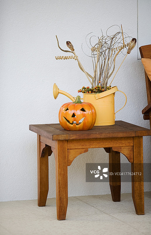 彩绘水壶中的干花装饰图片素材