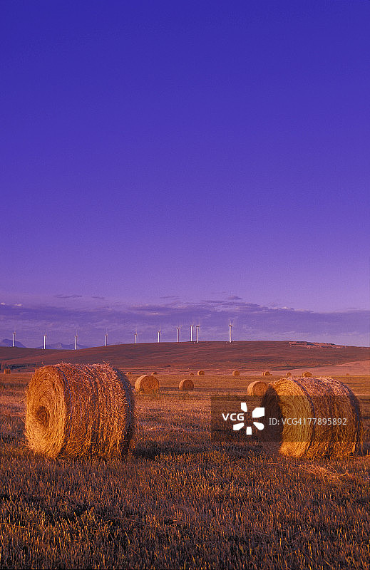 风力涡轮机和干草捆图片素材