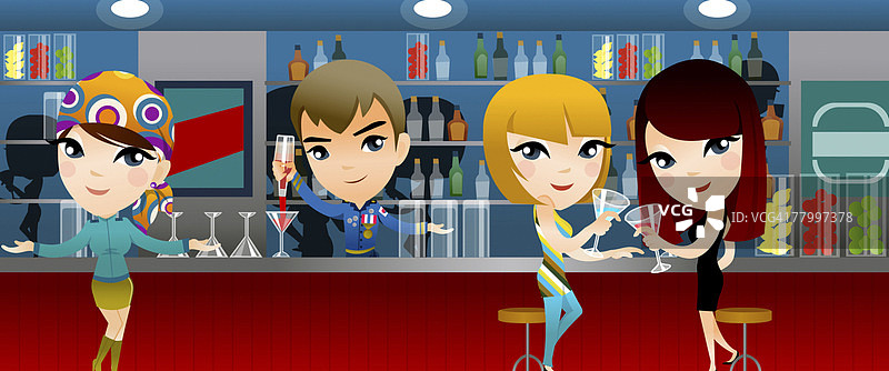 两男两女站在吧台前图片素材
