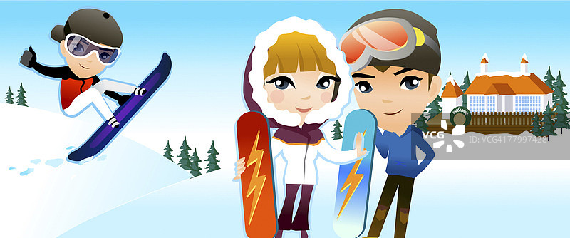 情侣拿着滑板，男人在后面滑滑板的肖像图片素材