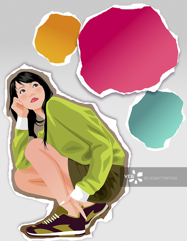 手托着头思考的女子侧面照图片素材