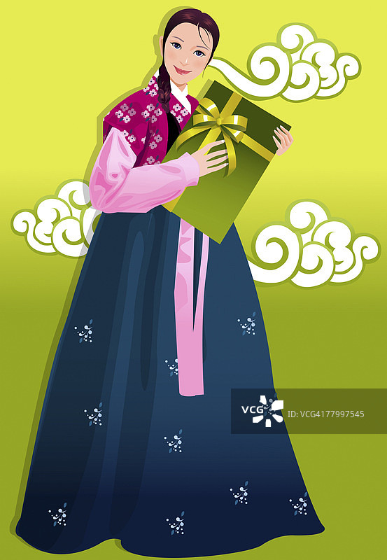 手捧礼物的女人肖像图片素材
