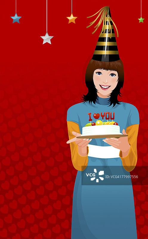 拿着蛋糕微笑的女人 портрет图片素材