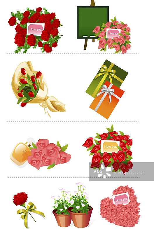 带有礼物和盆栽植物的花束特写图片素材