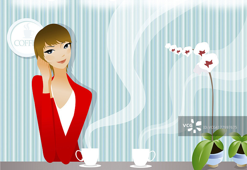 靠在桌子上的女人肖像图片素材