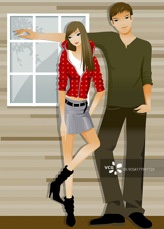 情侣依偎在墙边图片素材