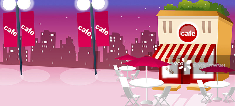 人行道咖啡馆的桌椅图片素材