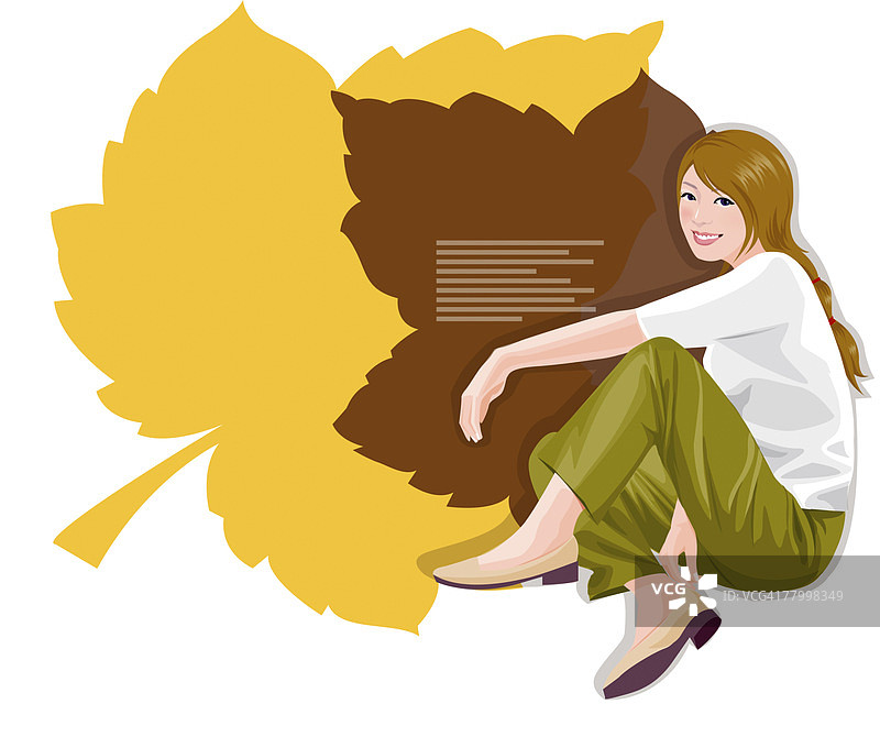 坐在海报前微笑的女人图片素材