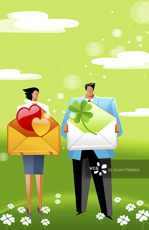 商人和一位拿着邮件的商务女性图片素材