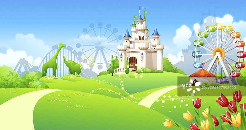 游乐园前的正式花园图片素材