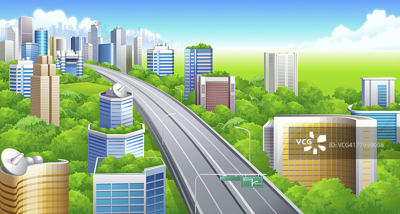 俯瞰高速公路穿过城市图片素材