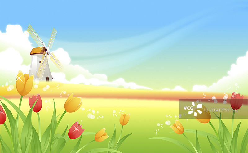 河岸边的传统风车图片素材