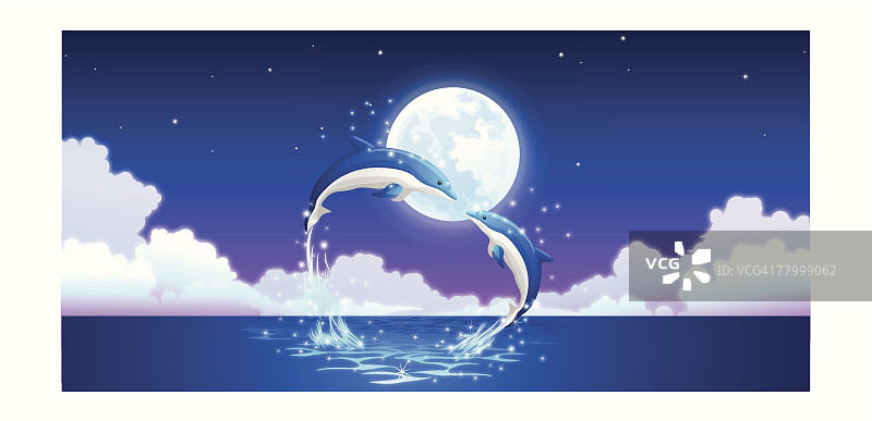 两只跃出水面的瓶鼻海豚图片素材