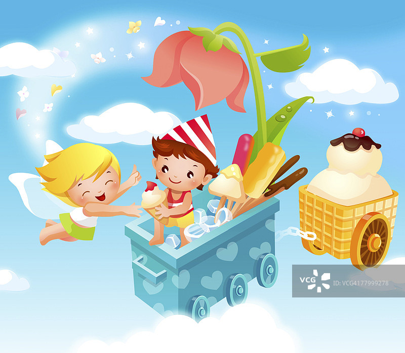 男孩给天使冰淇淋图片素材