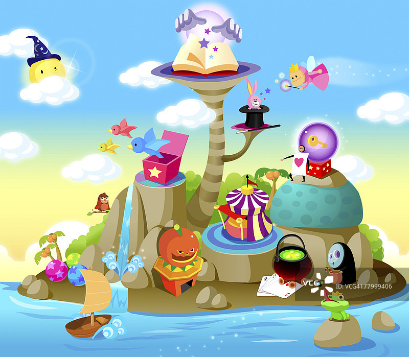 被水环绕的魔幻岛屿图片素材