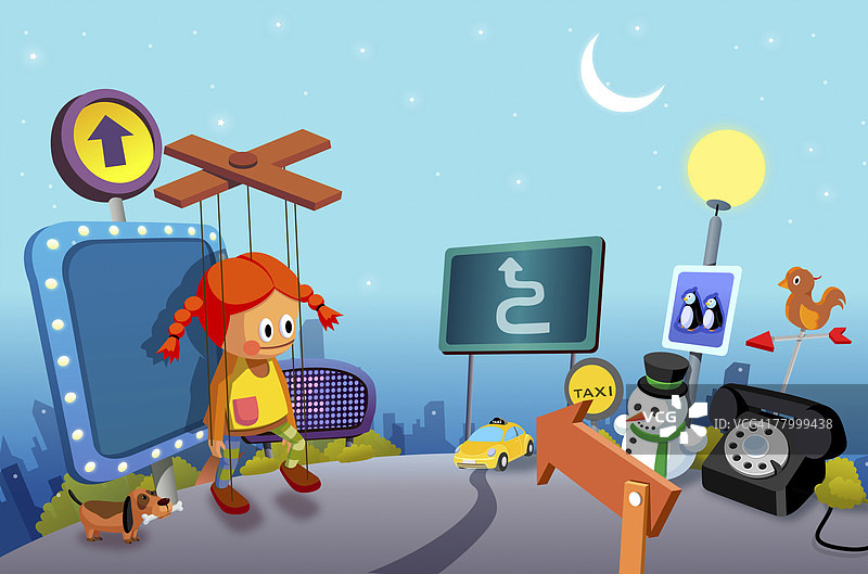 夜间招牌和木偶图片素材