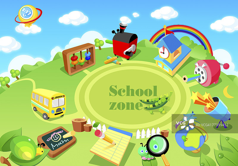 田野中教育物品的俯视图图片素材