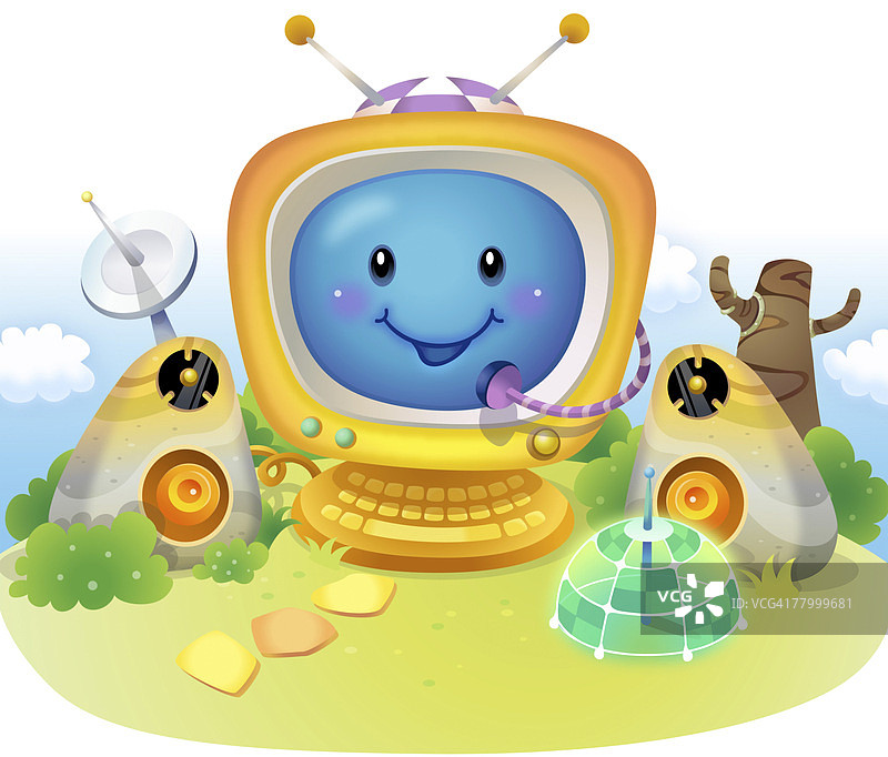 带扬声器的电脑特写图片素材