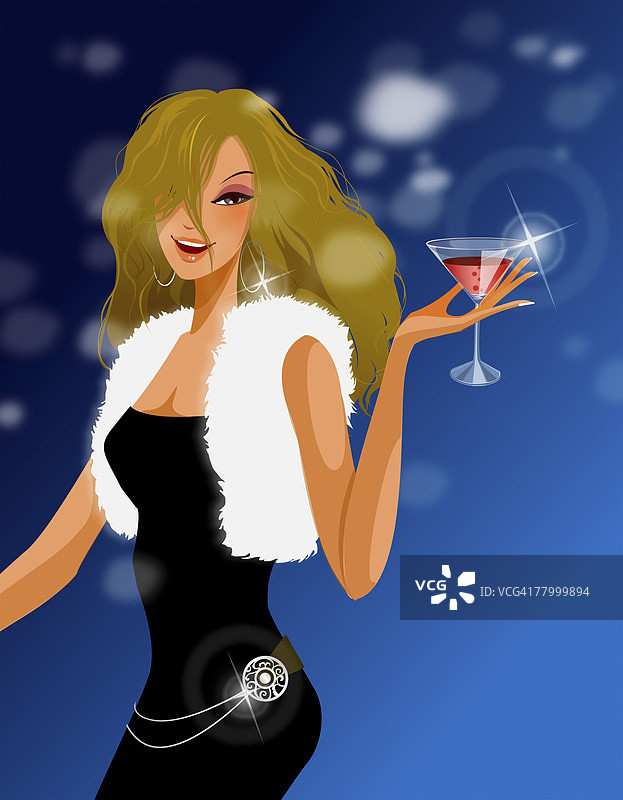 手持马提尼酒杯的女人肖像图片素材