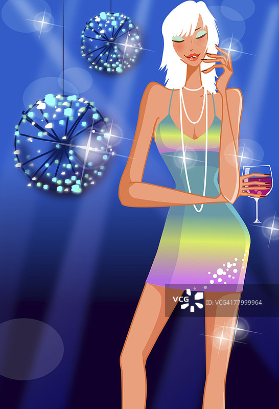 在夜总会手持葡萄酒的女人图片素材