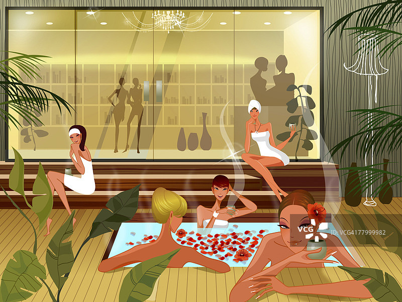 健康水疗中心的五名女子图片素材