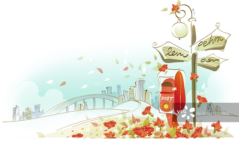 灯柱附近的邮箱特写图片素材