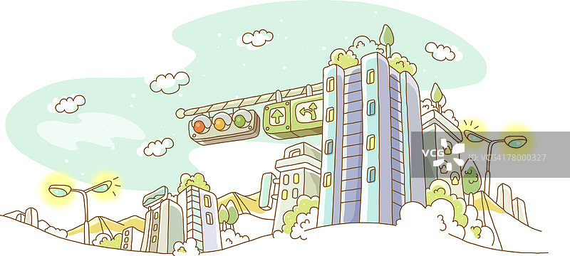 城市中的交通灯和建筑物仰视角度图片素材