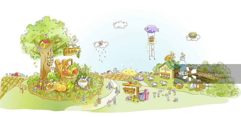 花园上空的热气球飞行图片素材