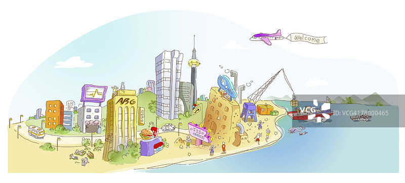 飞机飞越建筑图片素材