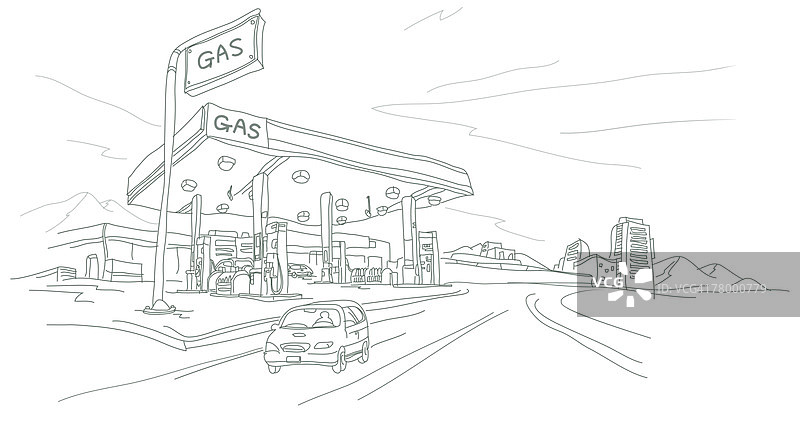 加油站前的汽车图片素材