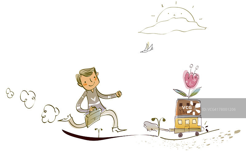 男人跑向公交车图片素材