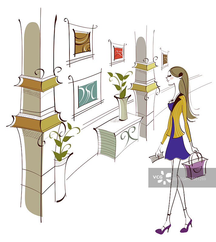 在街上行走的女人侧面照图片素材