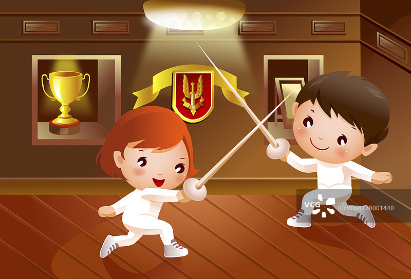男孩和女孩用剑战斗图片素材