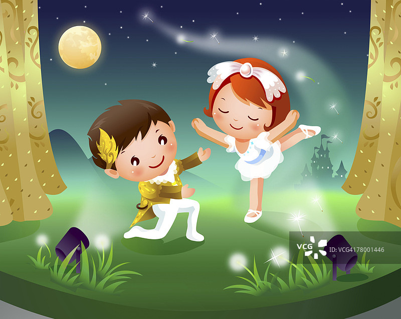 男孩和女孩在舞台上跳舞图片素材