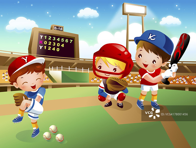三名棒球运动员在打棒球图片素材