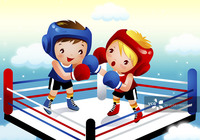 两个男孩在拳击台上拳击图片素材