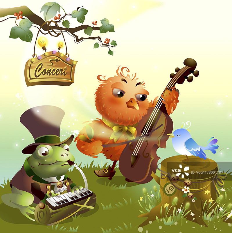 青蛙麻雀音乐会上的鸡图片素材
