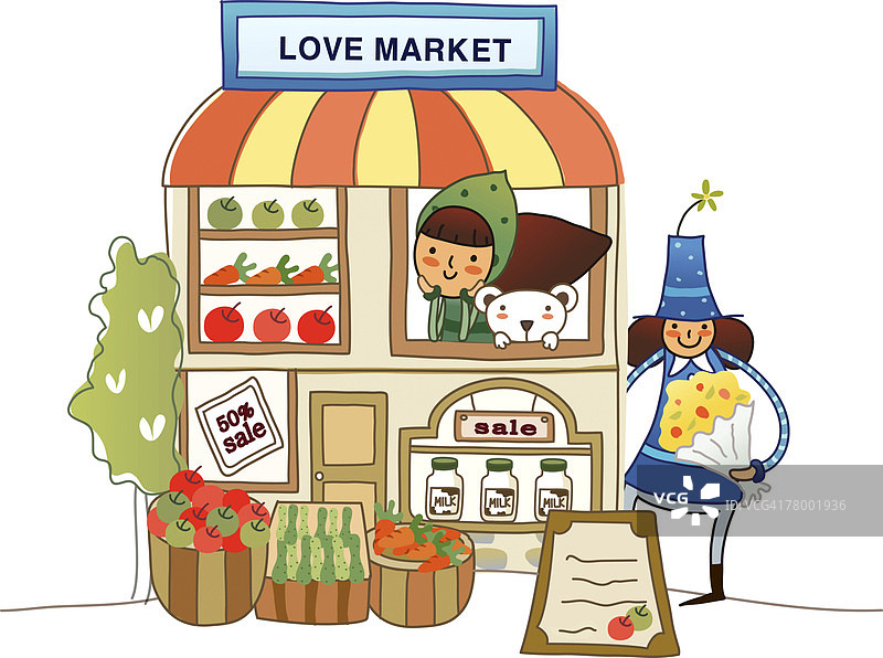 站在商店附近的男人和在橱窗外观看的女人图片素材