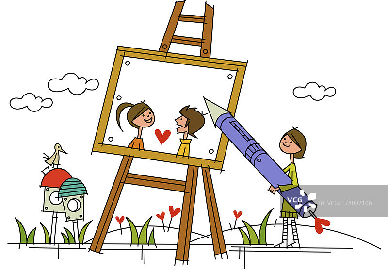 手持笔在画布上书写的女人图片素材