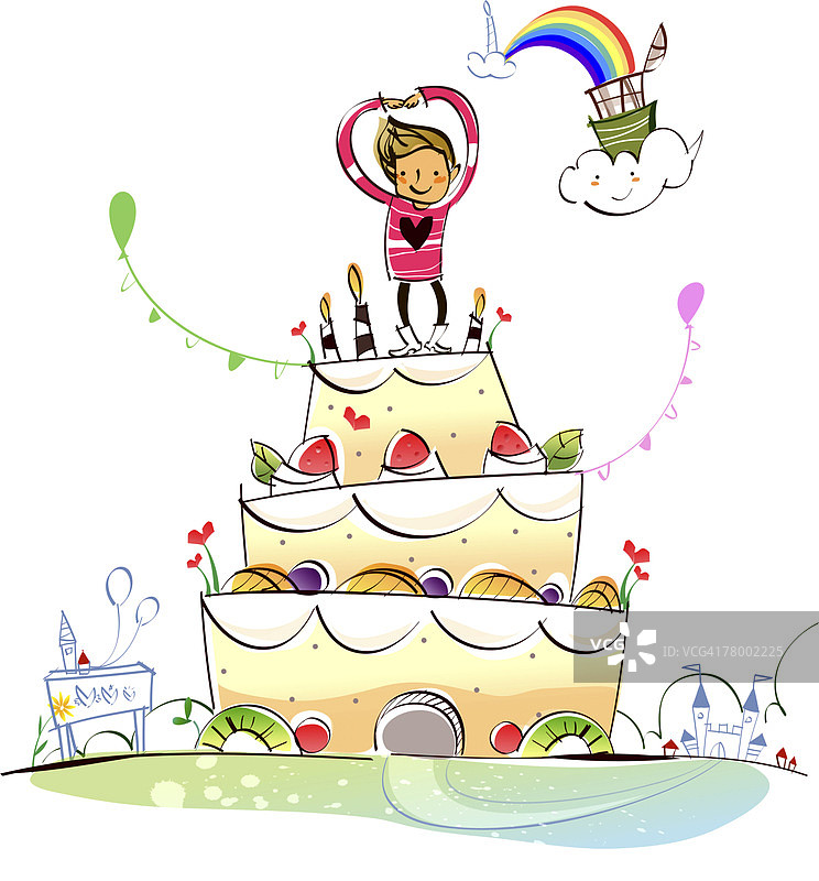 男人站在生日蛋糕上图片素材