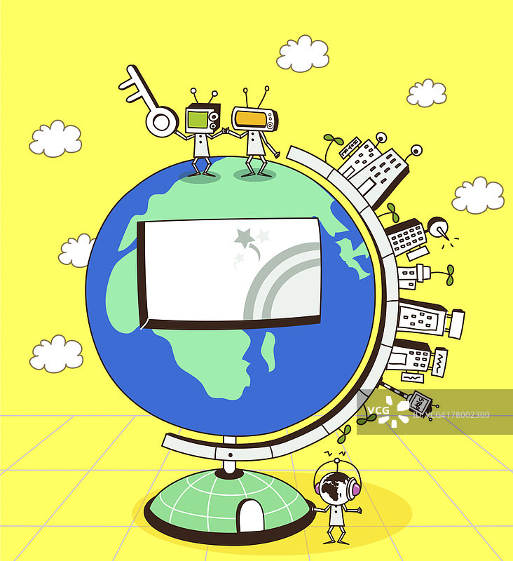 地球仪上的建筑特写图片素材