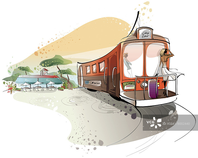 站在火车引擎上的女子图片素材