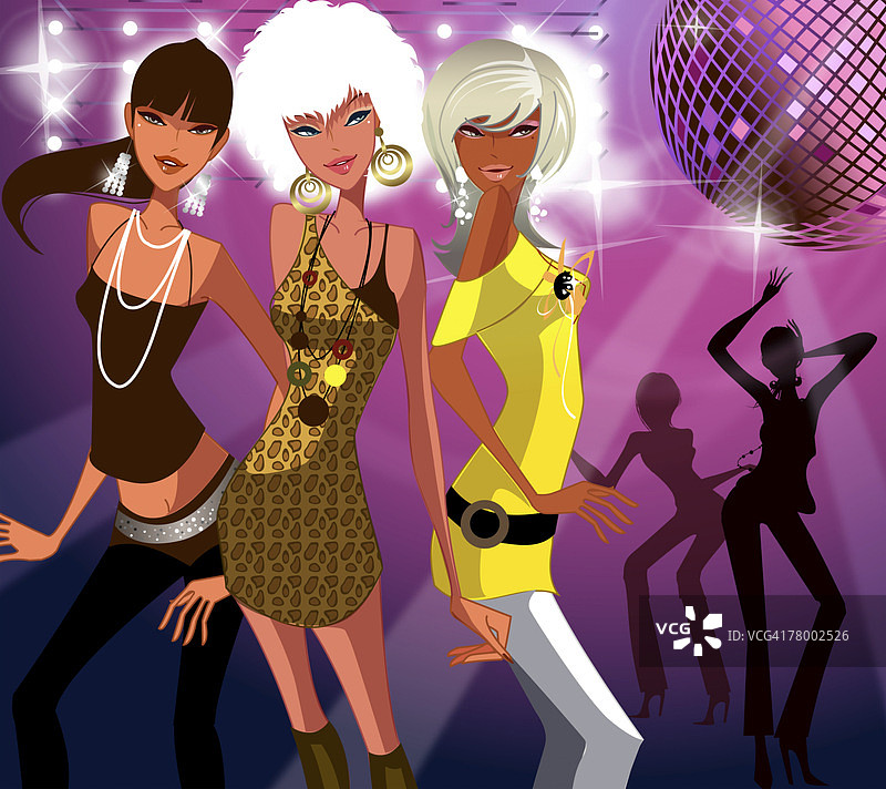 夜总会里三个女人跳舞的特写图片素材