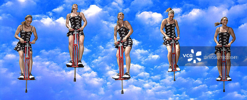 云端女子弹簧单高跷系列图片素材