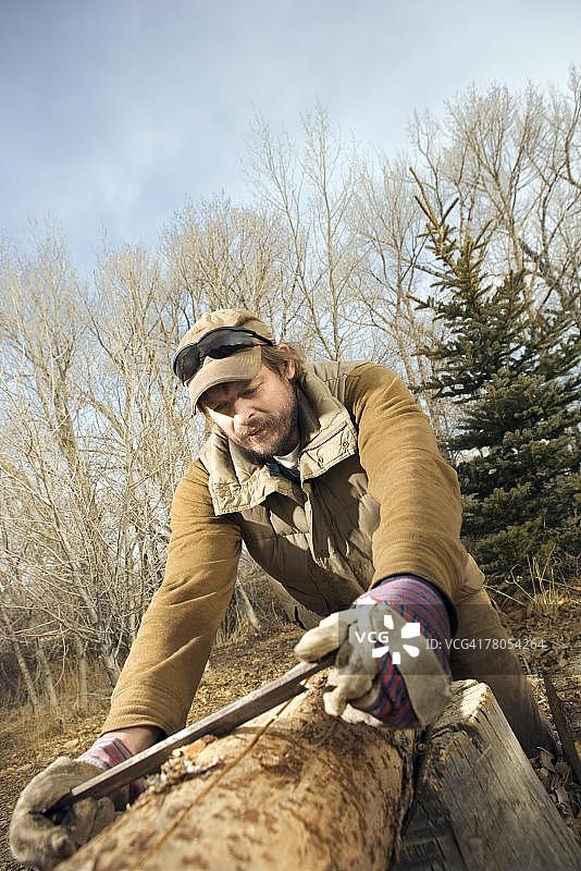 建造小木屋的男人图片素材