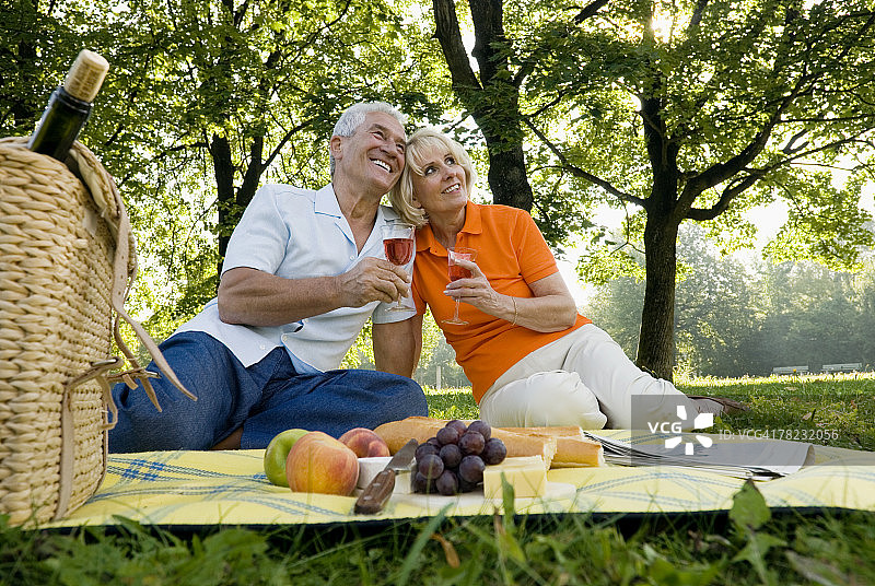 在野餐时分享温馨时刻的中年夫妇图片素材
