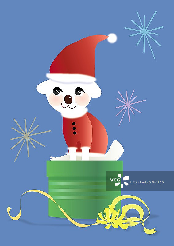 圣诞老人狗坐在礼物上图片素材