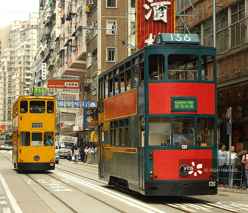 中国香港湾仔区的电车图片素材