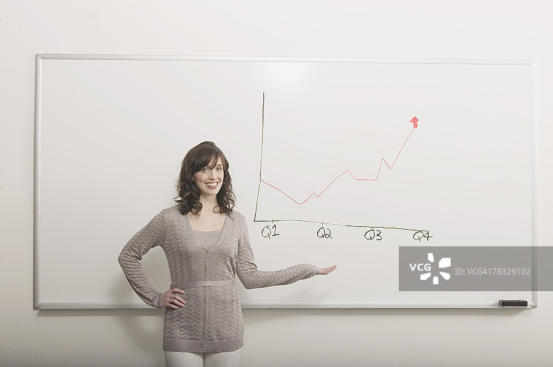 微笑的女人在做演示图片素材