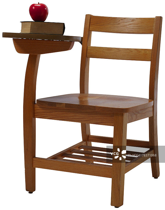 带教科书和苹果的学校椅子图片素材